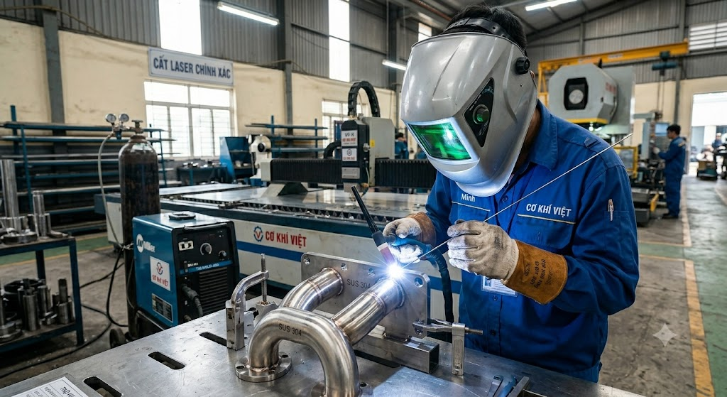 Hàn kim loại công nghiệp Mig, tig, CO2 tại Bắc Giang và Bắc Ninh 1 thợ hàn TIG inox