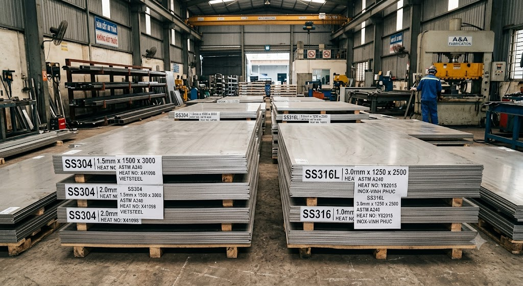 tiêu chuẩn kết cấu thép Inox 304, 201, 316: phân biệt và cách chọn khi gia công
